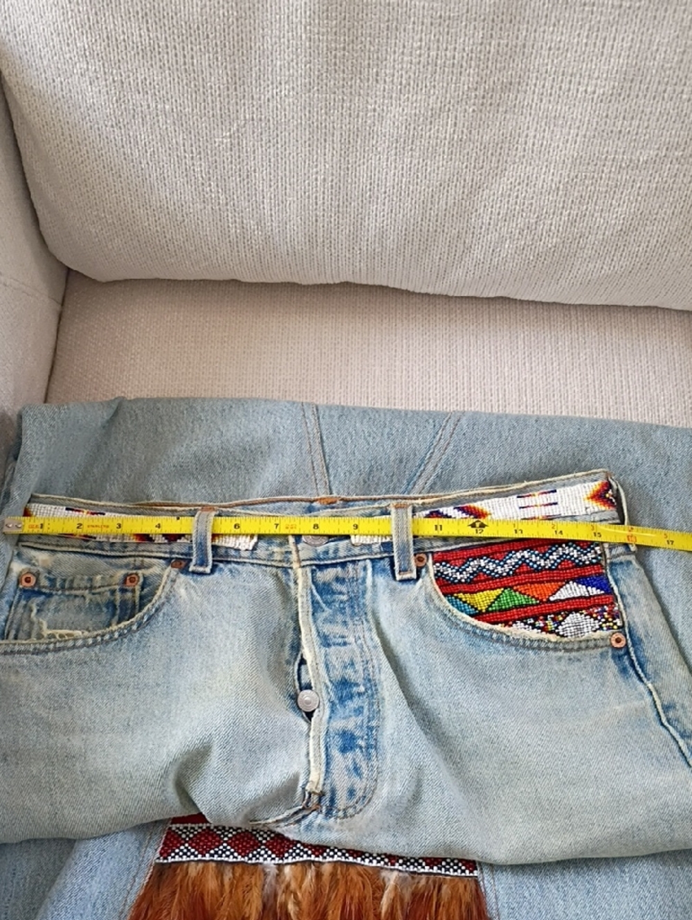 Levi's Light Blue Denim Skirt with Multicolor Beaded Accents